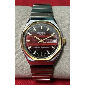 Vintage Kronotron Electra Men Watch Lifetime Mainspring Hong Kong Red Dial Works